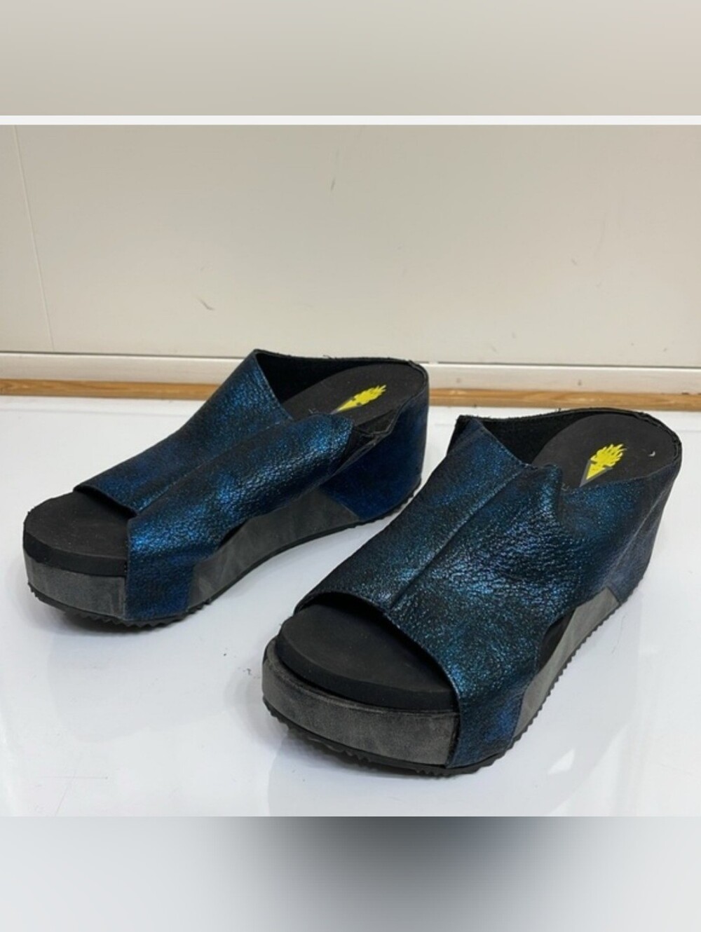 Women's Metallic Navy Blue Platform Mule Slides